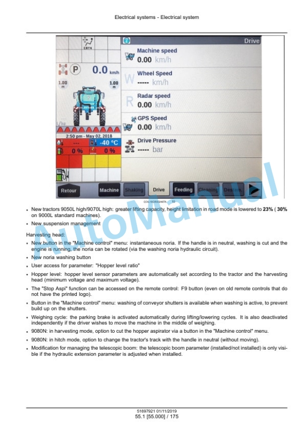 Alternative view of New Holland 9050L, 9070L, 9070M Grape Harvester Service Manual 51697921