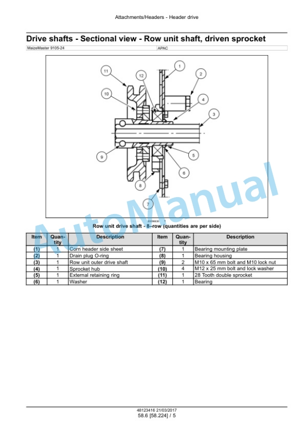 New Holland 9105-24 Maize Master Corn Header Service Manual 48123416-5