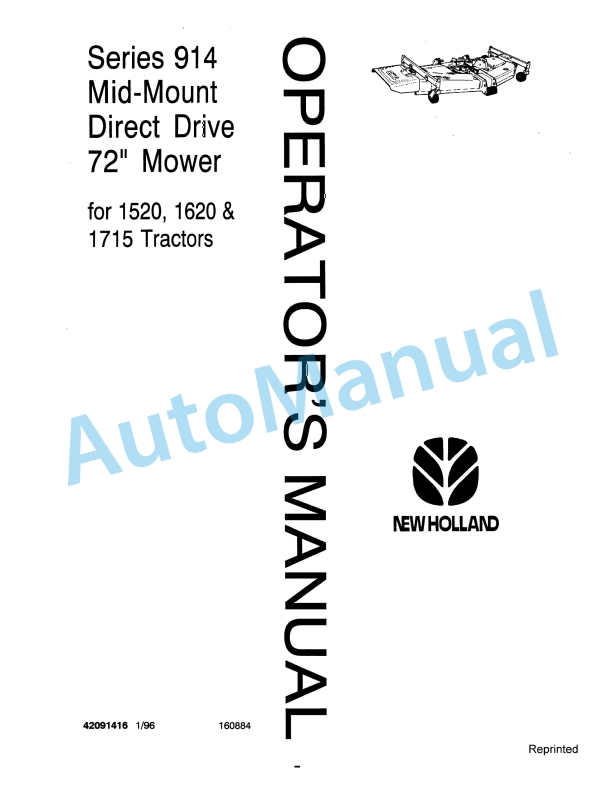 New Holland 914 Series Mid-Mount Direct Drive 72in Mower Operation and Maintenance Manual 42091416