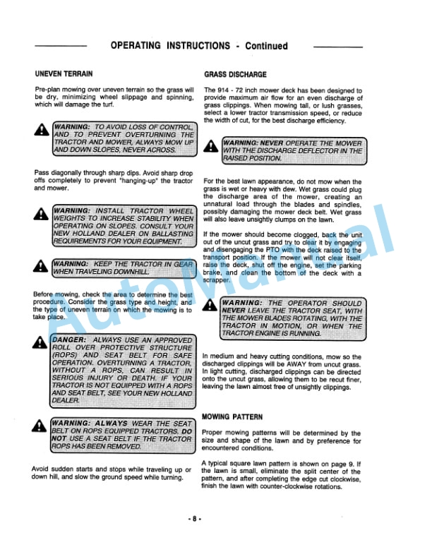 New Holland 914 Series Mid-Mount Direct Drive 72in Mower Operation and Maintenance Manual 42091416-2