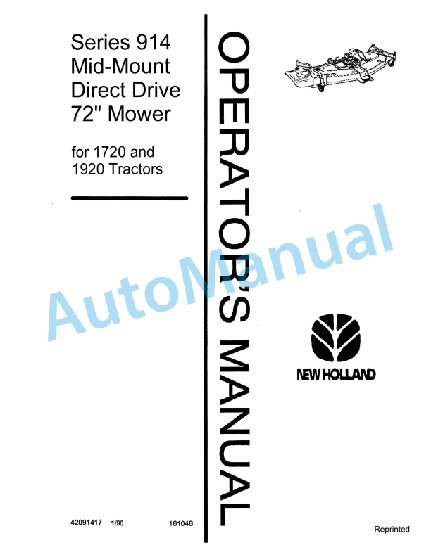 New Holland 914 Series Mid-Mount Direct Drive 72in Mower Operation and Maintenance Manual 42091417
