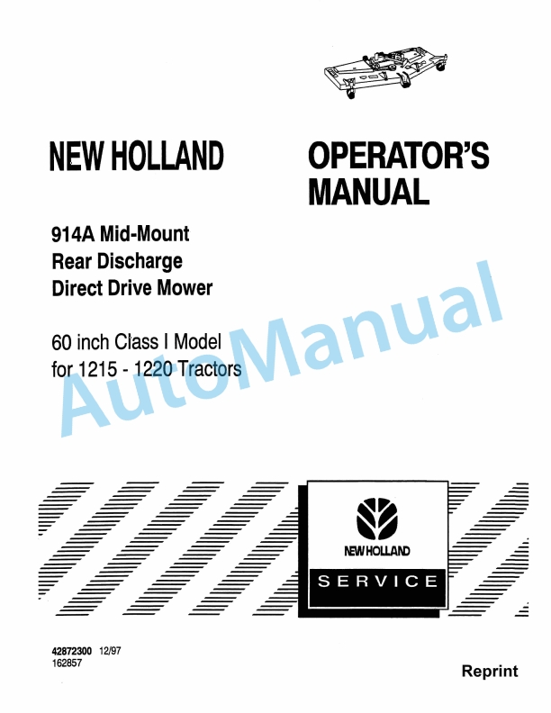 New Holland 914A Mid-Mount Rear Discharge Direc Drive Mover Operation and Maintenance Manual 42872300