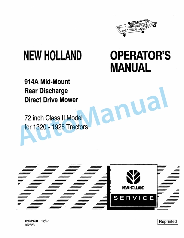 New Holland 914A Mid-Mount Rear Discharge Direc Drive Mover Operation and Maintenance Manual 42872400