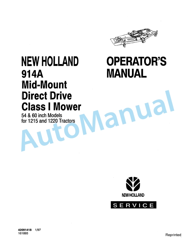 New Holland 914A Series Mid-Mount Direct Drive Class I Mower Operation and Maintenance Manual 42091418