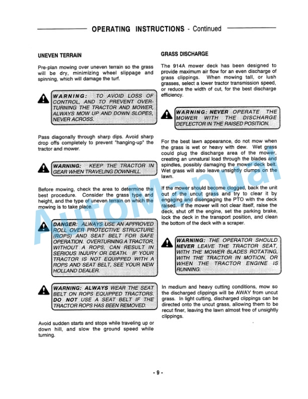 Alternative view of New Holland 914A Series Mid-Mount Direct Drive Class I Mower Operation and Maintenance Manual 42091418
