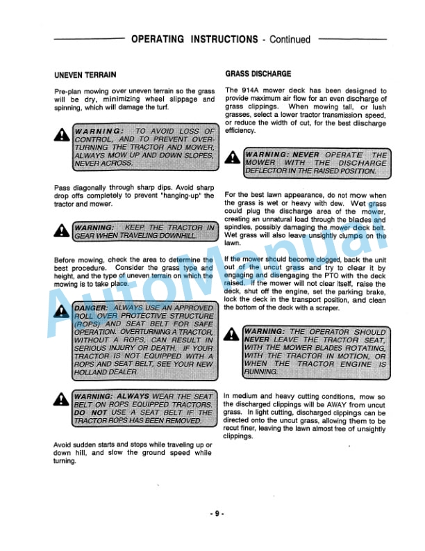 Alternative view of New Holland 914A Series Mid-Mount Direct Drive Class II Mower Operation and Maintenance Manual 42091420