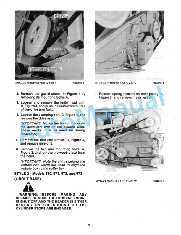 New Holland 960, 970, 971, 972, 973 Wobble Box Grain Head Service Manual 40482002-2