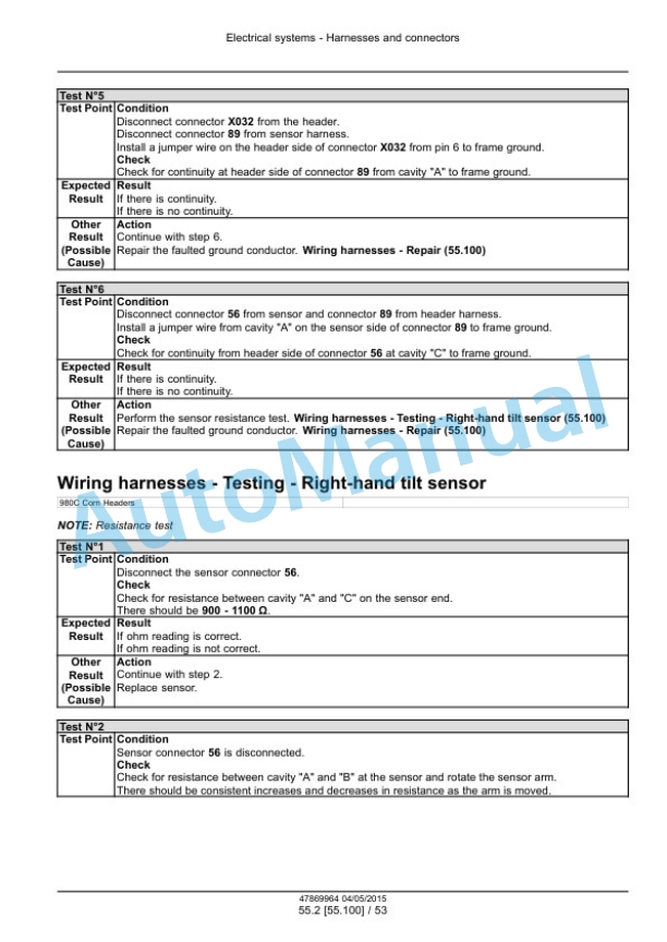 New Holland 980CF, 980CR Corn Header Service Manual 47869964-3