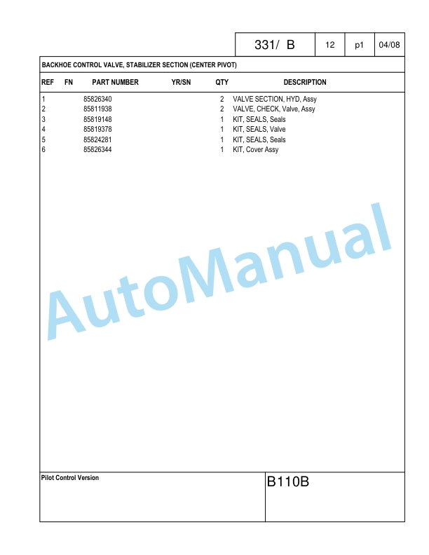 Alternative view of New Holland B110B Tier III Backhoe Loader Parts Catalogue 87659792NA