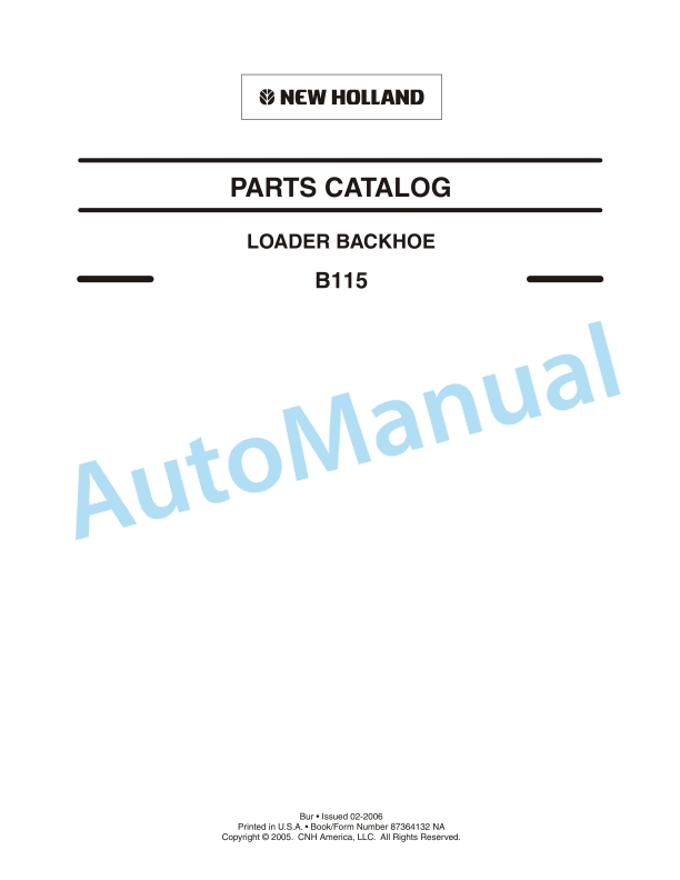 New Holland B115 Loader Backhoe Parts Catalogue 87364132NA