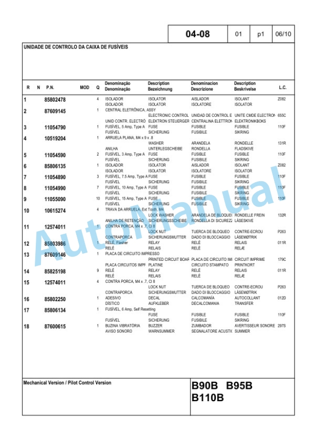 New Holland B90B, B95B, B110B Backhoe Loader Parts Catalogue 84381294-2