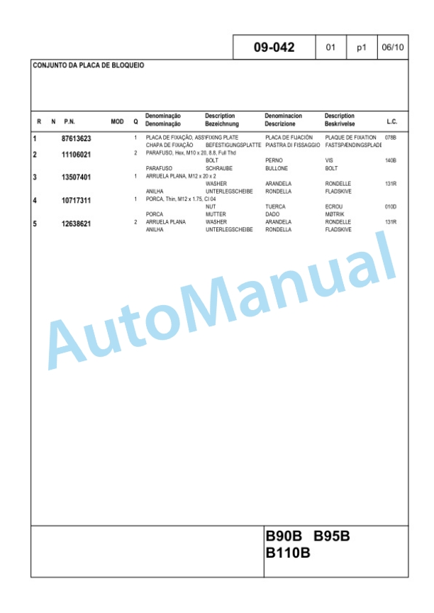 New Holland B90B, B95B, B110B Backhoe Loader Parts Catalogue 84381294-5