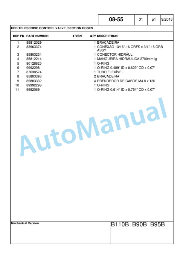 New Holland B90B, B95B, B110B Backhoe Loader Service Parts Catalogue 47493010-4