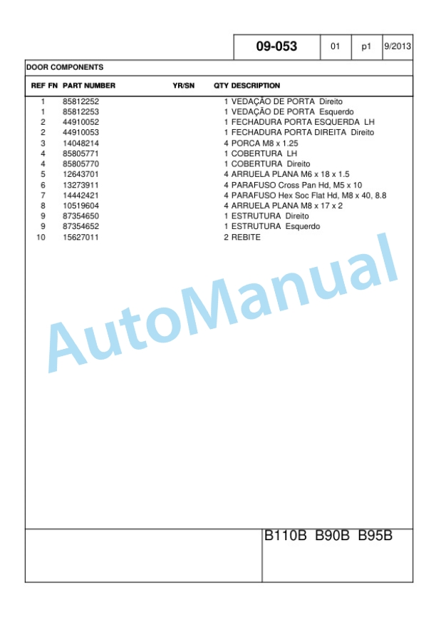 New Holland B90B, B95B, B110B Backhoe Loader Service Parts Catalogue 47493010-5
