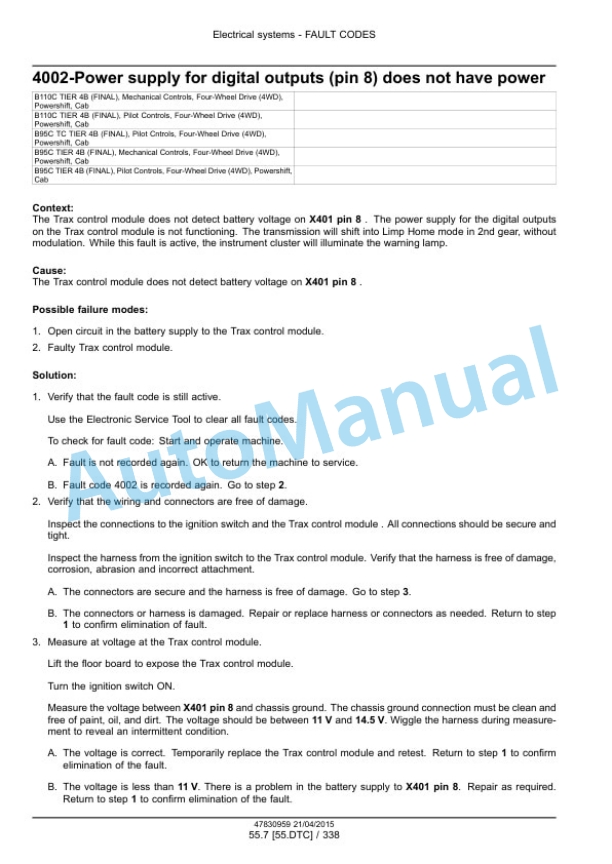New Holland B95C, B95CTC, B110C Tier 4B Final Tractor Loader Backhoe Service Manual 47881806-5