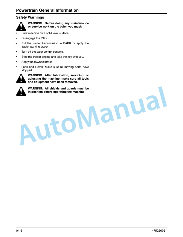 New Holland BB9090 Square Baler Service Manual 47522696-3