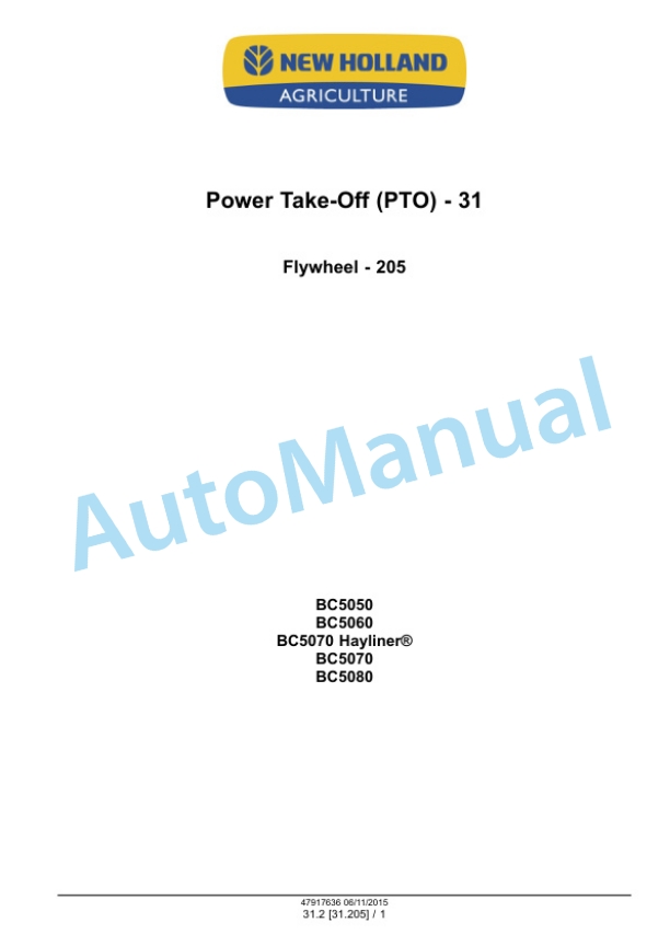 Alternative view of New Holland BC5050, BC5060, BC5070, BC5070 Hayliner, BC5080 Square Baler Service Manual 47936443