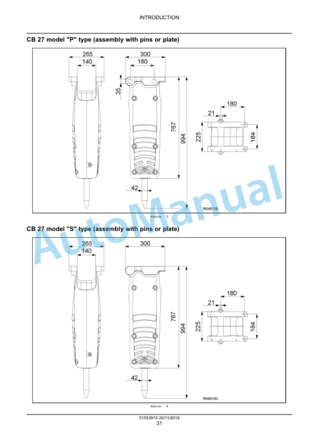New Holland CB 18S, CB 27S, CB 37S Hydraulic Breaker Service Manual 51553915-3