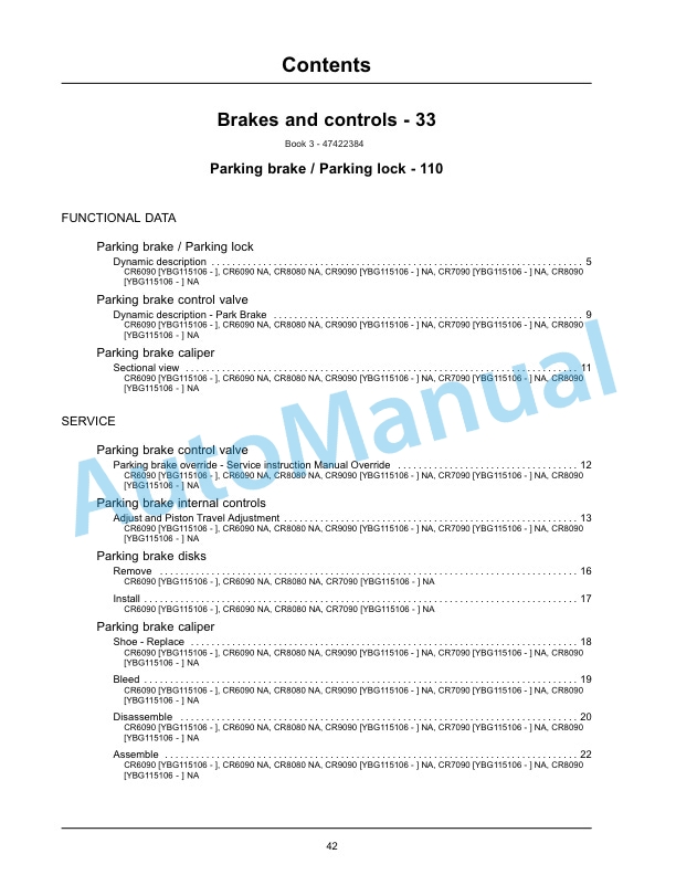 New Holland CR6090, CR7090, CR8080, CR8090, CR9090 Tier 4A Combine Service Manual 47422401-2