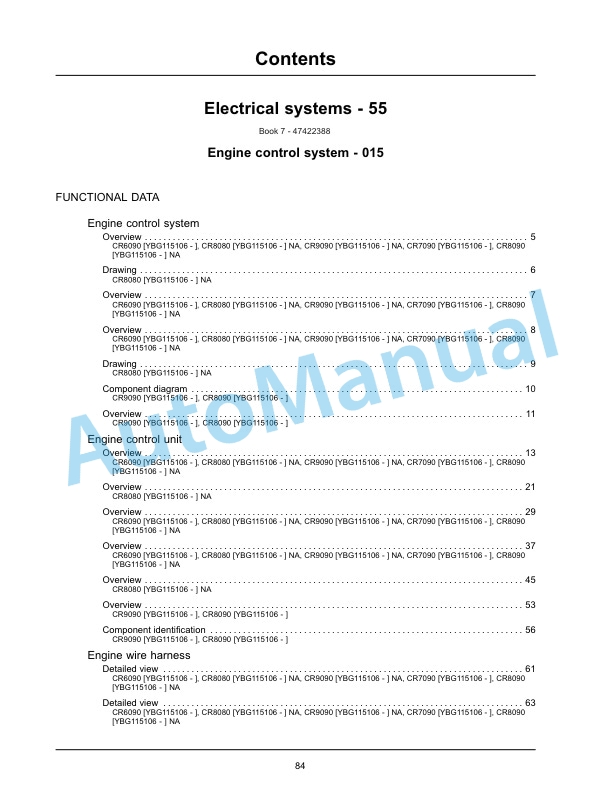 New Holland CR6090, CR7090, CR8080, CR8090, CR9090 Tier 4A Combine Service Manual 47422401-3