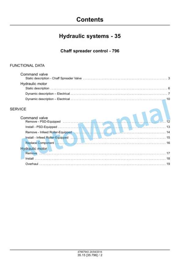 Alternative view of New Holland CR6090, CR7090, CR8080, CR8090, CR9090 Tier 4A Combine Service Manual 47667943