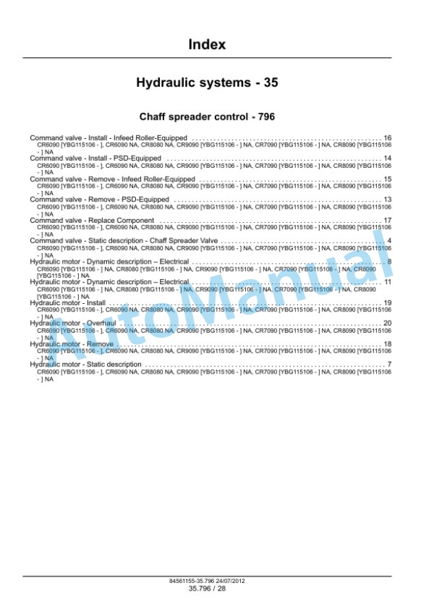 Alternative view of New Holland CR6090, CR7090, CR8080, CR8090, CR9090 Tier 4A Combine Service Manual 84561155