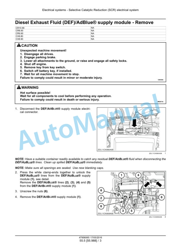 Alternative view of New Holland CR8.90, CR9.90, CX8.90 Tier 4A, CR10.90, CX8.80 Tier 4B Final Combine Service Manual 48017727