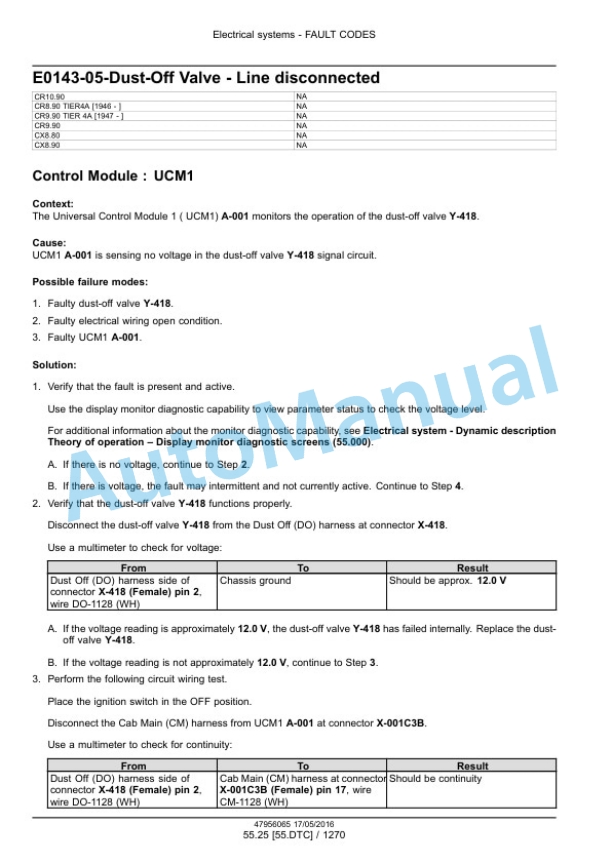 New Holland CR8.90, CR9.90, CX8.90 Tier 4A, CR10.90, CX8.80 Tier 4B Final Combine Service Manual 48017732-3