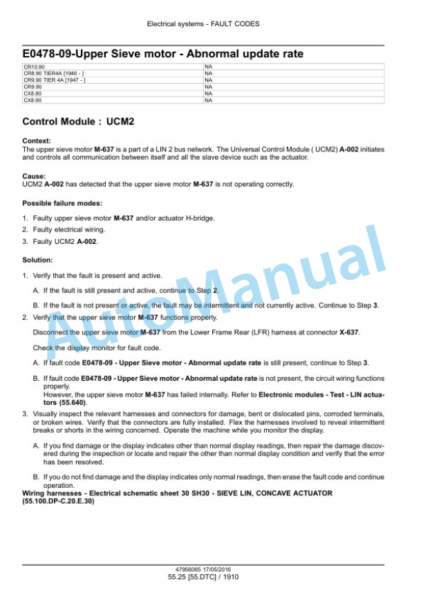 New Holland CR8.90, CR9.90, CX8.90 Tier 4A, CR10.90, CX8.80 Tier 4B Final Combine Service Manual 48017734-3