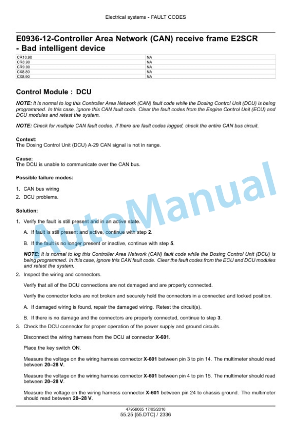 New Holland CR8.90, CR9.90, CX8.90 Tier 4A, CR10.90, CX8.80 Tier 4B Final Combine Service Manual 48017735-3