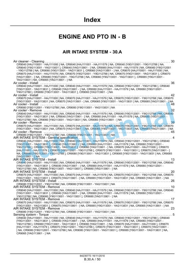 New Holland CR9040, CR9060, CR9065, CR9070, CR9080 Combine Service Manual 84235773-4
