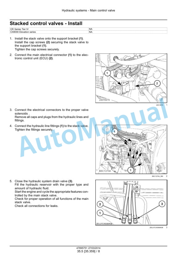 Alternative view of New Holland CR9090, CX8080, CX8090 Elevation Tier 4A Combine Service Manual 47712610