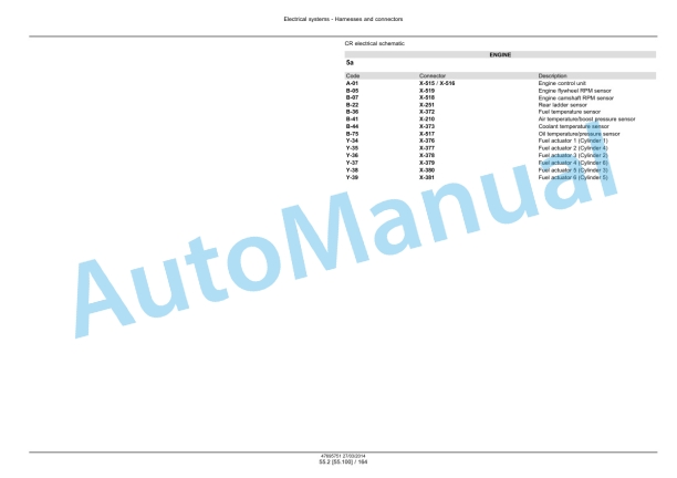 New Holland CR9090, CX8080, CX8090 Elevation Tier 4A Combine Service Manual 47712611-4