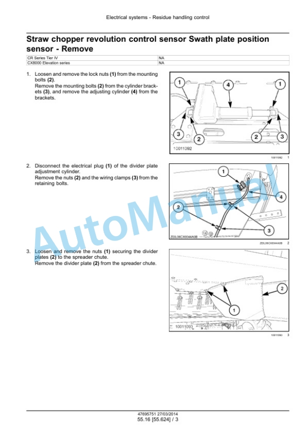 Alternative view of New Holland CR9090, CX8080, CX8090 Elevation Tier 4A Combine Service Manual 47712615