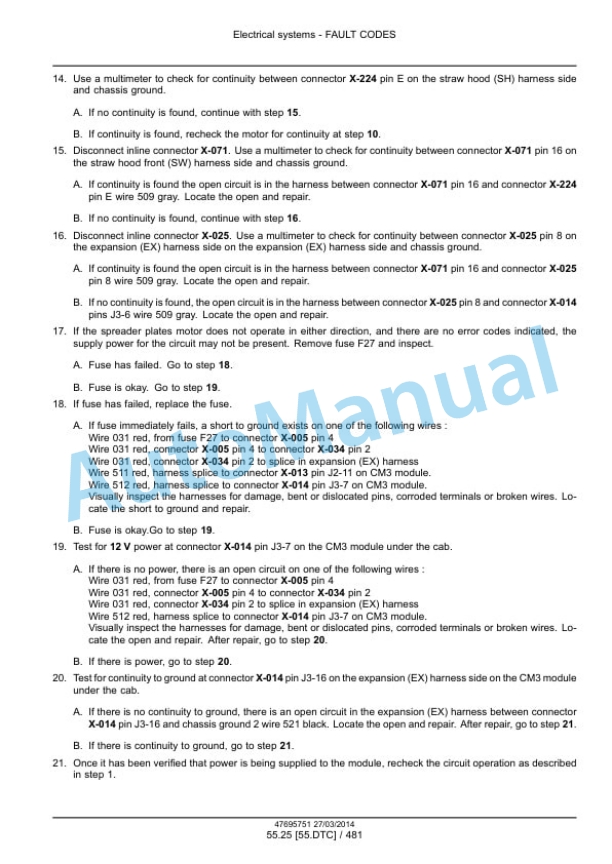 New Holland CR9090, CX8080, CX8090 Elevation Tier 4A Combine Service Manual 47712617-2