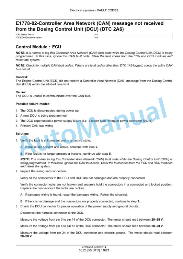 New Holland CR9090, CX8080, CX8090 Elevation Tier 4A Combine Service Manual 47712618-4