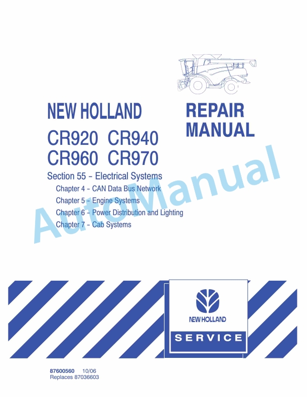 New Holland CR920, CR940, CR960, CR970 Combine Repair Manual 87600560