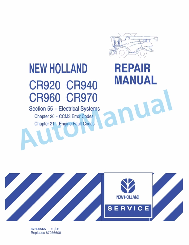 New Holland CR920, CR940, CR960, CR970 Combine Repair Manual 87600565