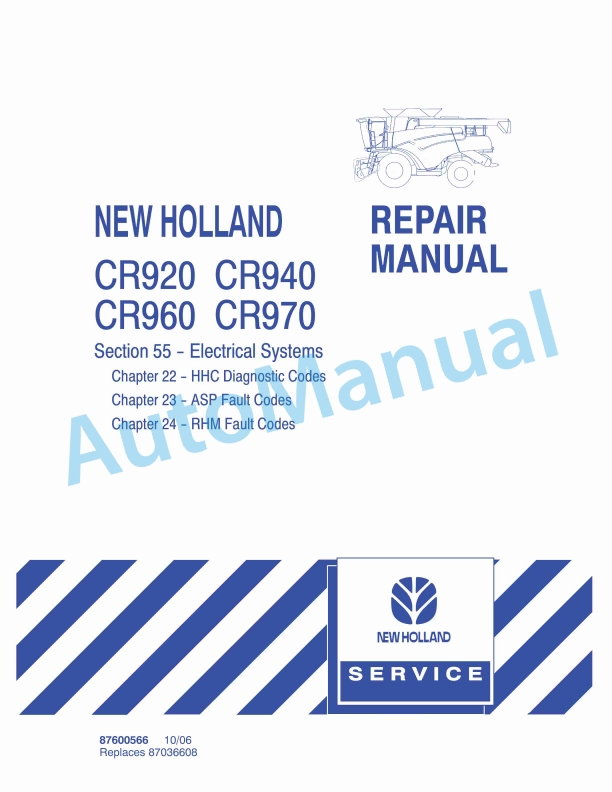 New Holland CR920, CR940, CR960, CR970 Combine Repair Manual 87600566