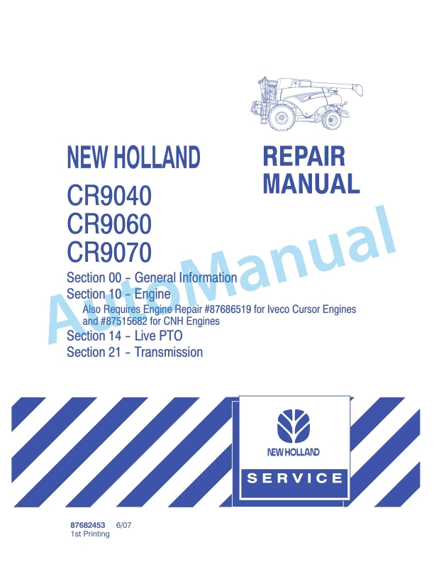 New Holland CR940, CR960, CR970 Combine Repair Manual 87682453