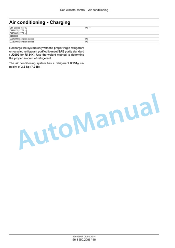Alternative view of New Holland CX7080, CX7090, CX8070, CX8080, CX8090, CR8070, CR8080, CR9070, CR9080, CR9090 Elevation Combine Service Manual 47612507