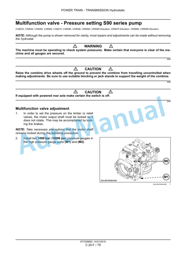 New Holland CX8030 - CR9090 Elevation Combine Repair Manual 87725889B1-2
