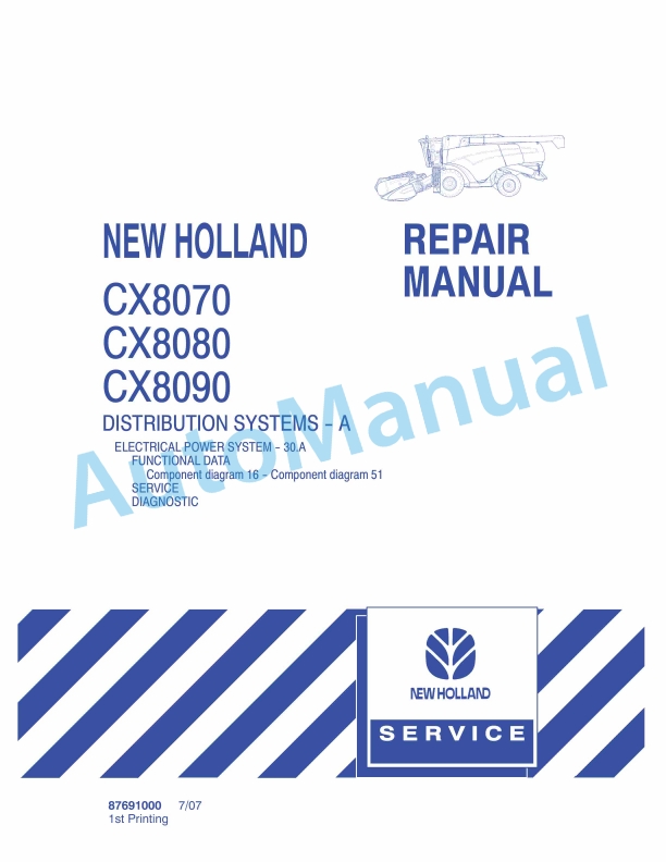 New Holland CX8070, CX8080, CX8090 Combine Repair Manual 87691000