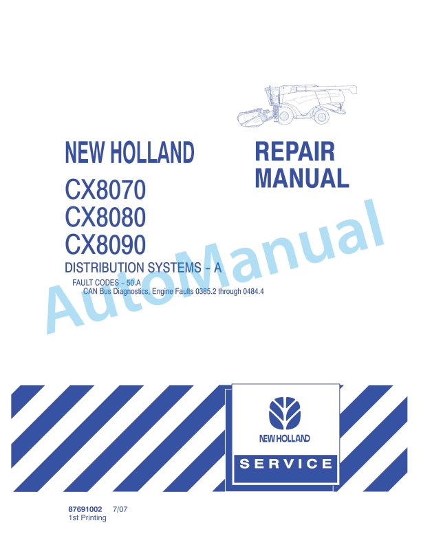 New Holland CX8070, CX8080, CX8090 Combine Repair Manual 87691002