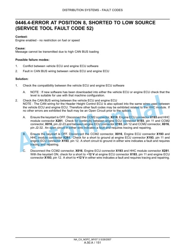 New Holland CX8070, CX8080, CX8090 Combine Repair Manual 87691002-4