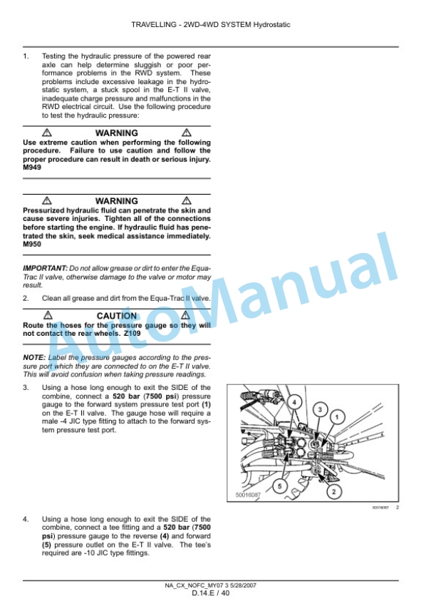 New Holland CX8070, CX8080, CX8090 Combine Repair Manual 87691008-4