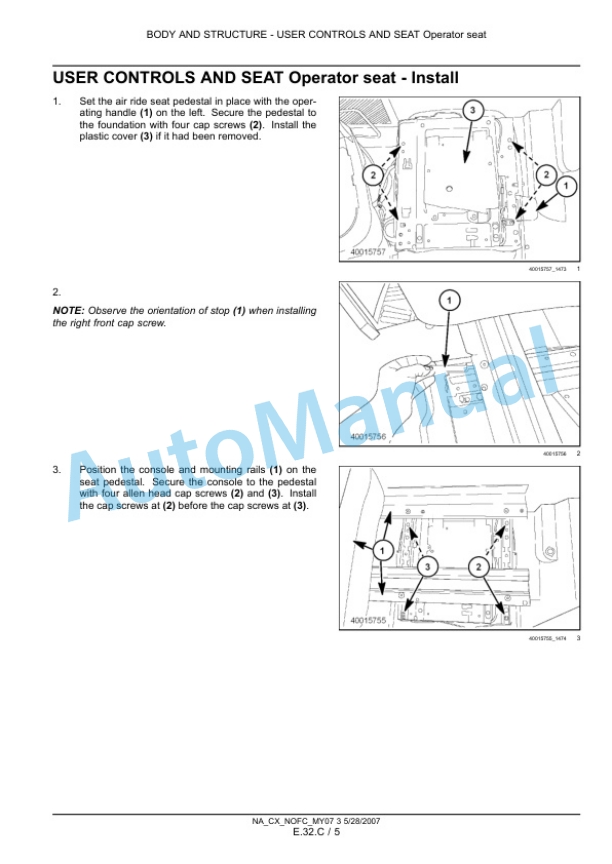 New Holland CX8070, CX8080, CX8090 Combine Repair Manual 87691009-2