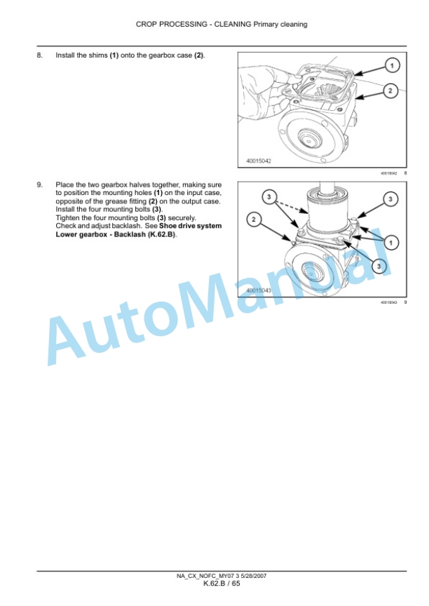 New Holland CX8070, CX8080, CX8090 Combine Repair Manual 87691011-2