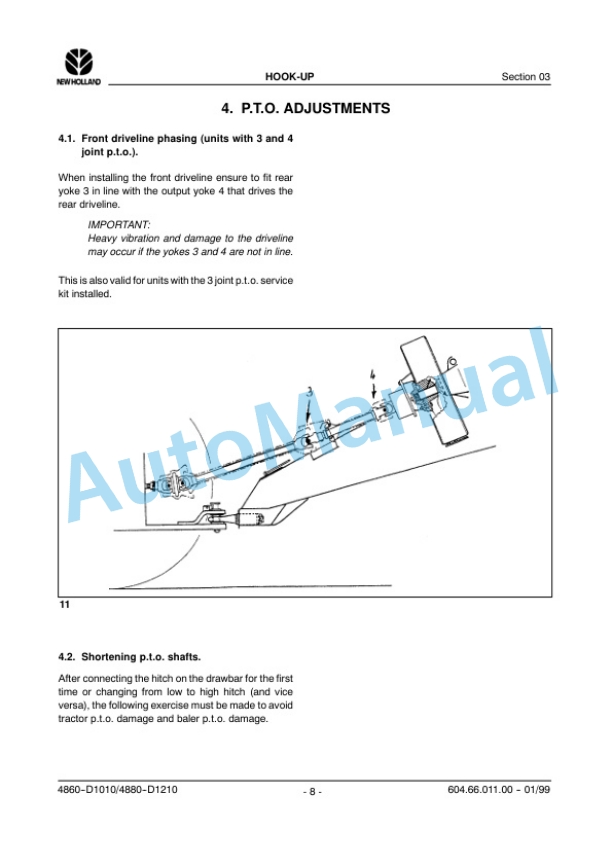 New Holland D1010, 4860, D1210, 4880, 590, 595 Repair Manual 6046601100-2