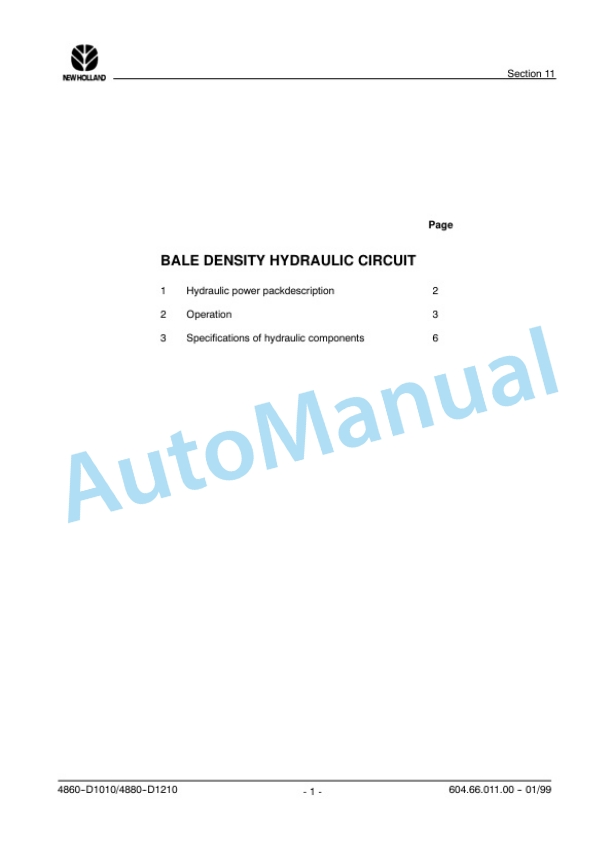 New Holland D1010, 4860, D1210, 4880, 590, 595 Repair Manual 6046601100-4